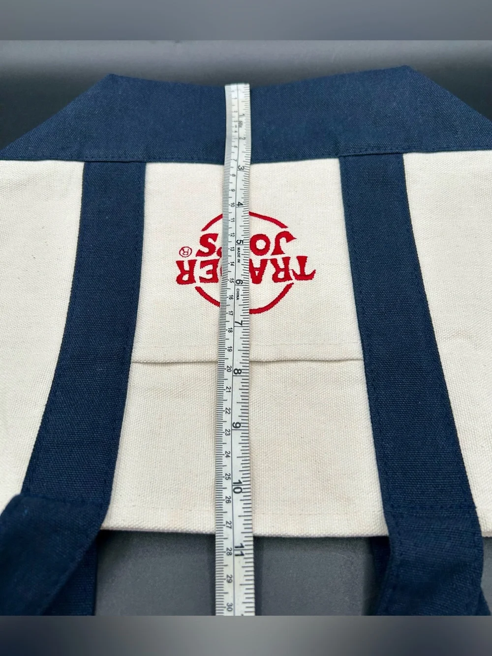 TRADER JOE’S Mini Canvas Tote Bag in Navy Blue.